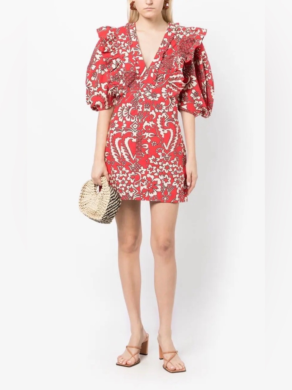 RHODE Millie Mini Dress in Red Sicilia Aura Print, Size 10